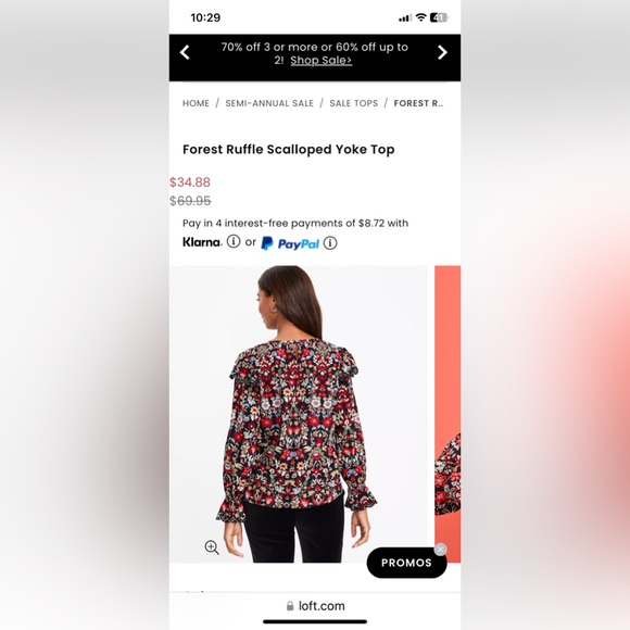 LOFT LONG SLEEVE FOREST RUFFLE SCALLOPED YOKE BLOUSE TOP SIZE SMALL - Picture 3 of 13